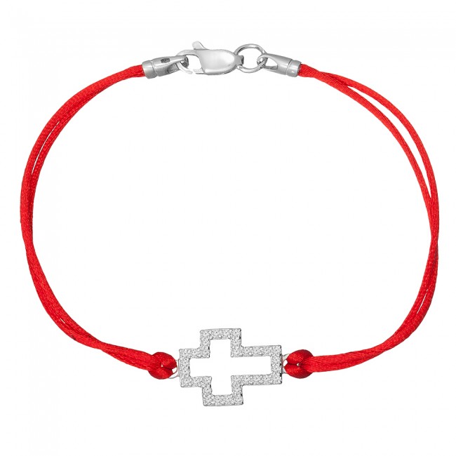

Браслет Jewel-case Красный шелковый с серебряной вставкой Крестик 4078-kr 17.0