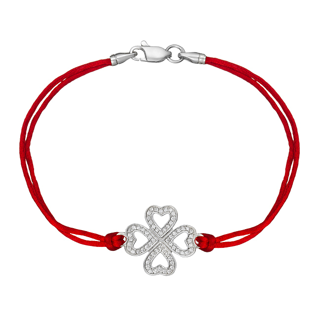 

Браслет Jewel-case Красный шелковый с серебряной вставкой Клевер с камнями 4038-kr 17.0