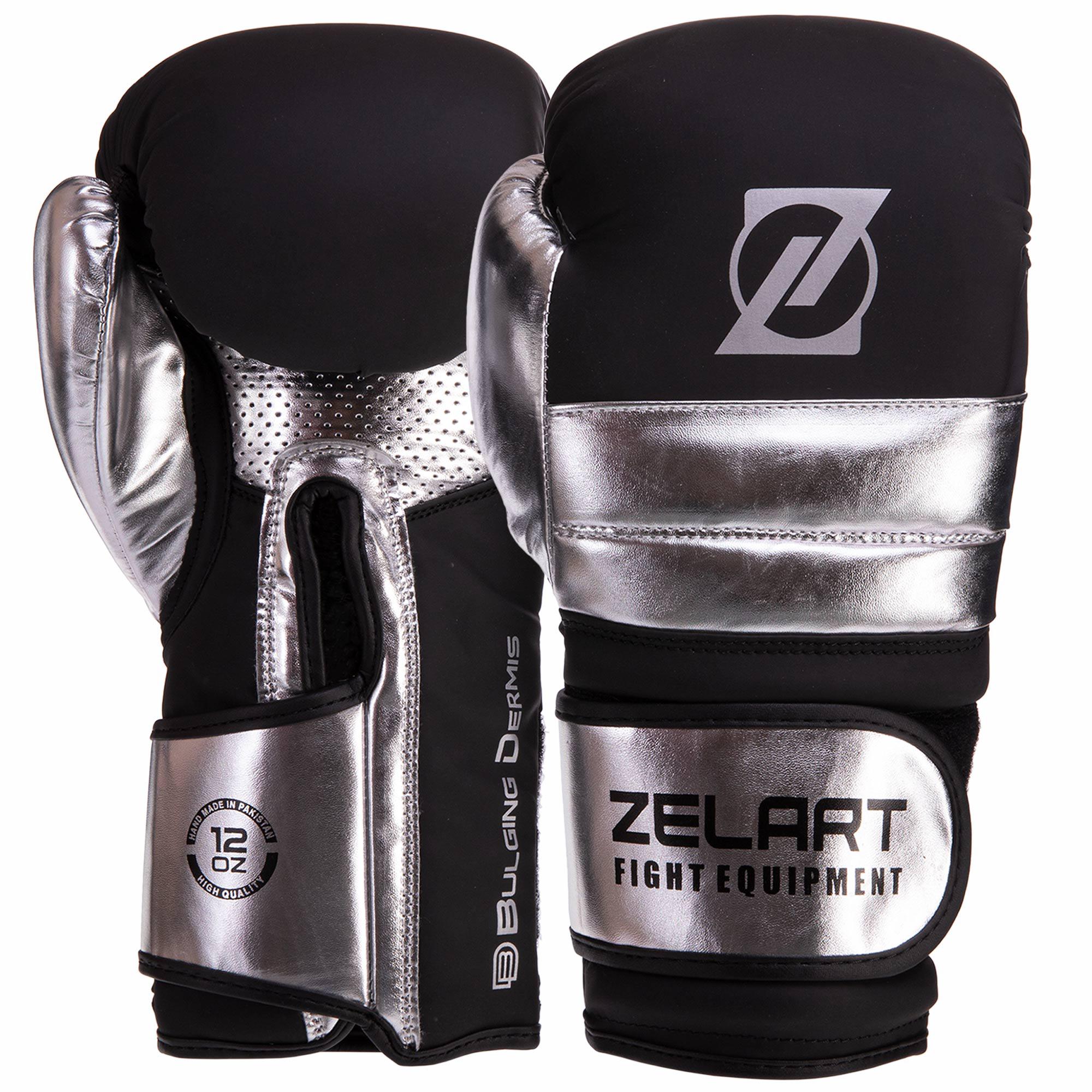 Перчатки боксерские кожаные Zelart VL-3083 12 унции Серебряный – низкие .