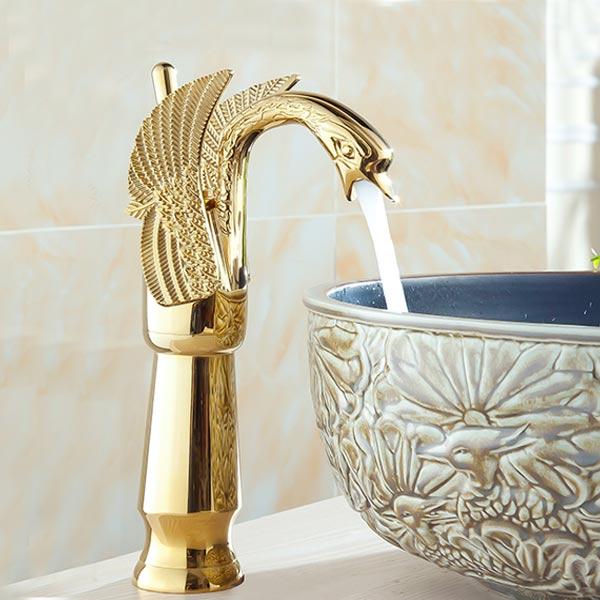 

Смеситель для раковины высокий Art design Swan Big Gold золото