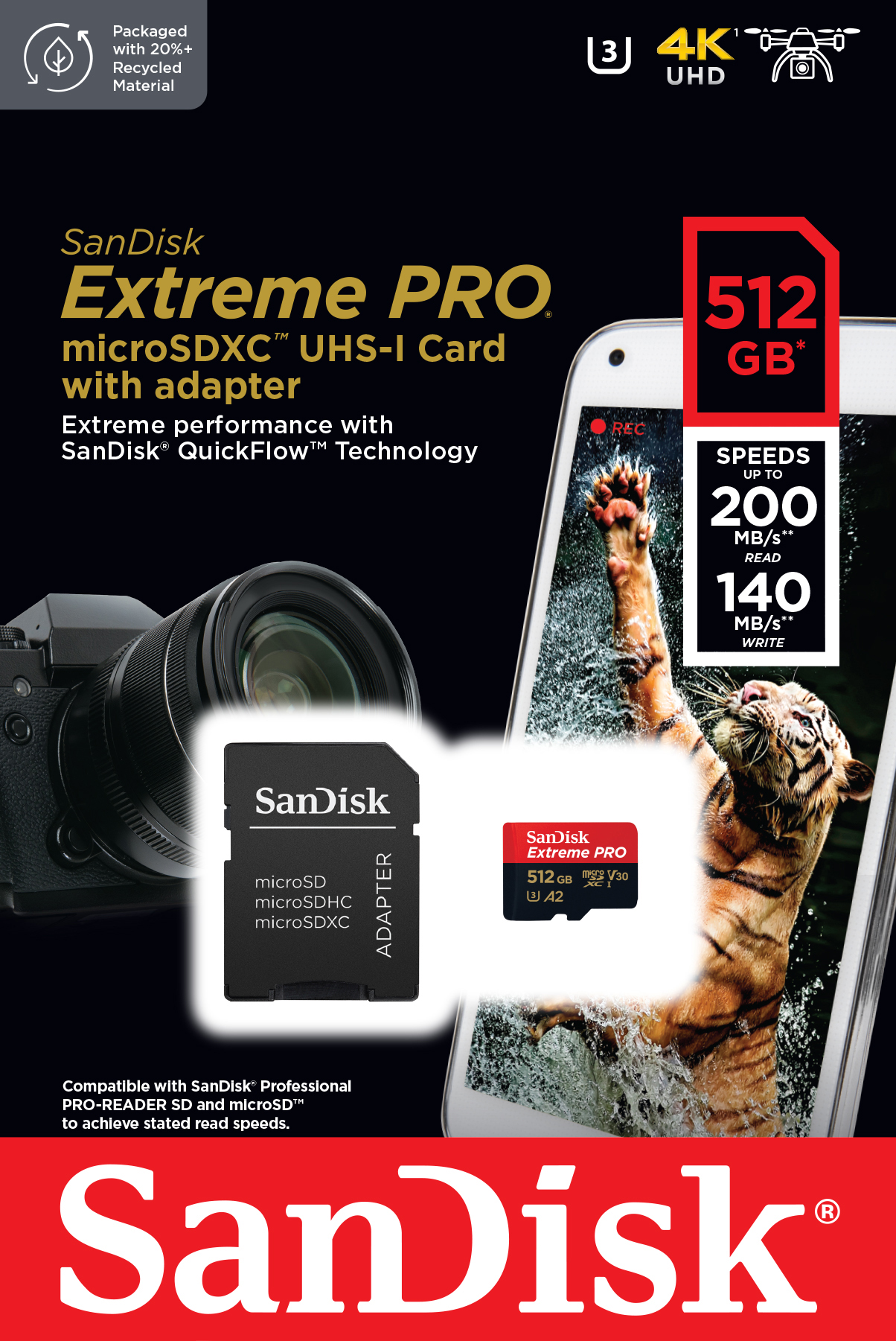 Карта памяти SanDisk Extreme Pro microSDXC 512GB UHS-I U3 + SD адаптер  (SDSQXCD-512G-GN6MA) – фото, отзывы, характеристики в интернет-магазине  ROZETKA | Купить в Украине: Киеве, Харькове, Днепре, Одессе, Запорожье,  Львове