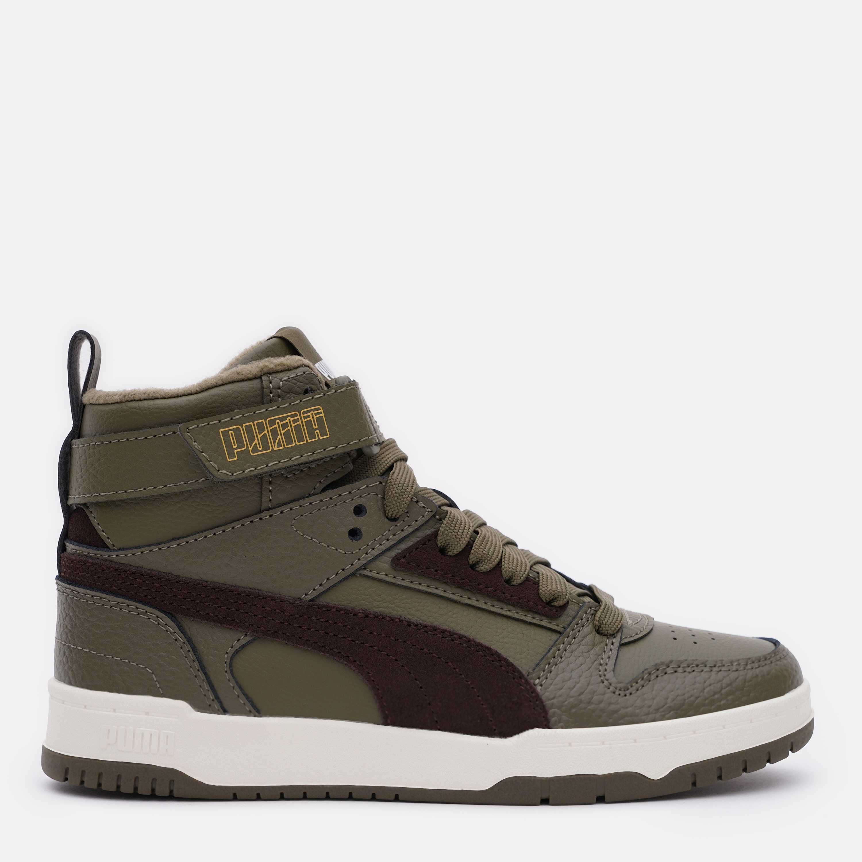 Акція на Черевики шкіряні дитячі Puma RBD Game WTR Jr 38844901 37 (4) Deep Olive-Dark Chocolate-Team Gold від Rozetka