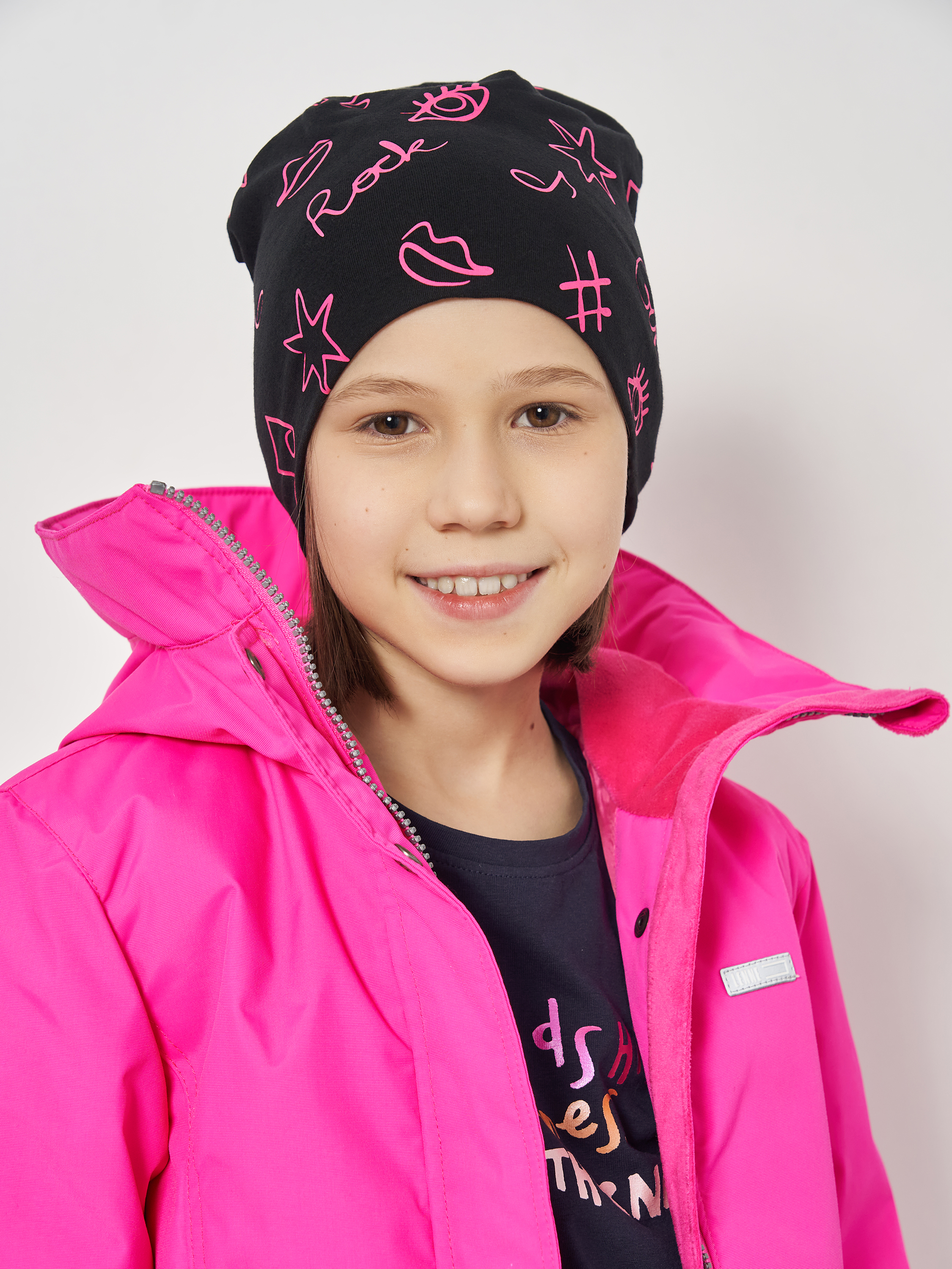 Акція на Дитяча демісезонна шапка-біні для дівчинки Broel Hermiona ZB13643G2BRO-021 51 см Чорний/Фуксія від Rozetka