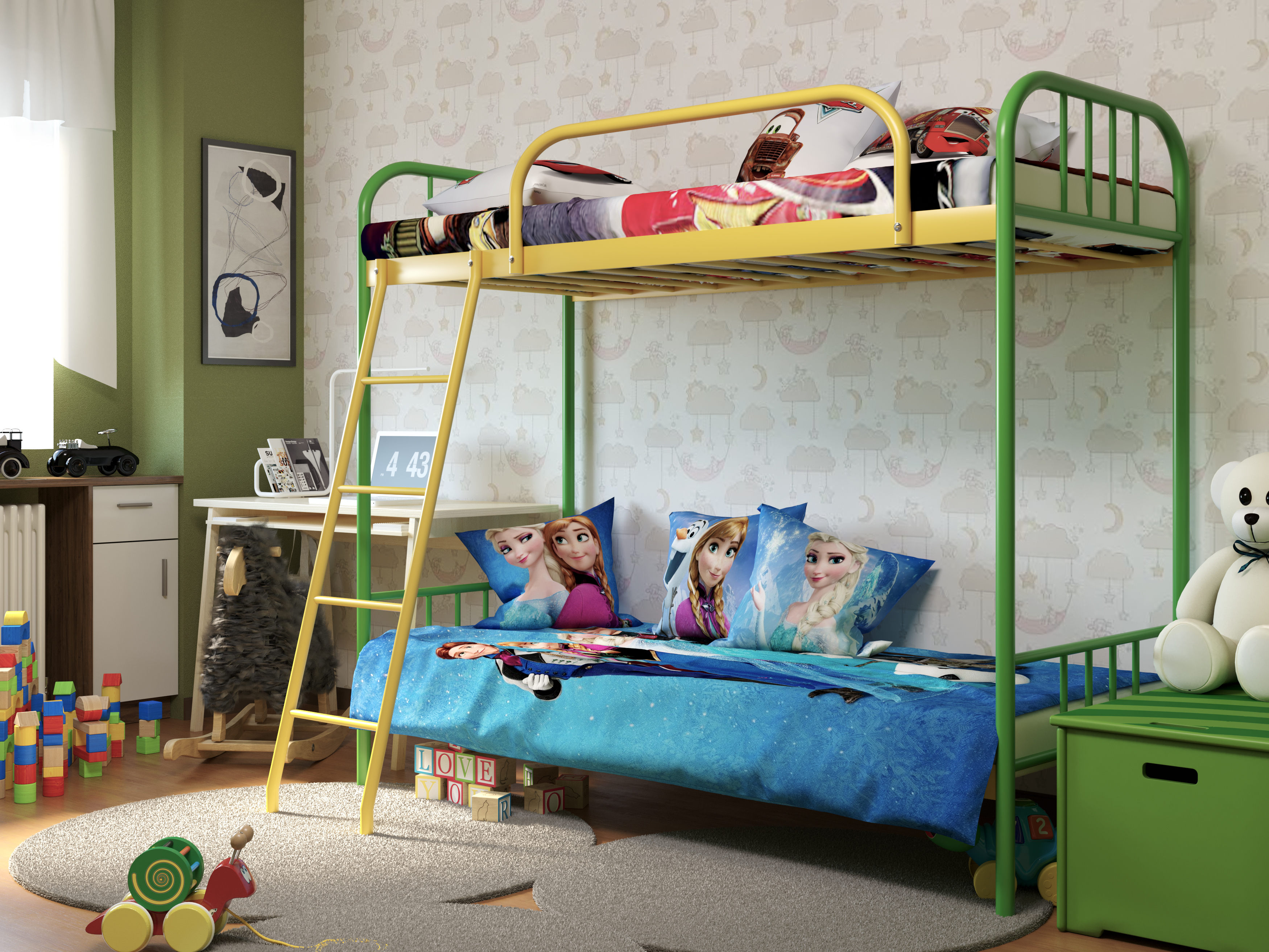 

Двухъярусная кровать Bambo DUO Метакам Зеленый + Желтый 140x60