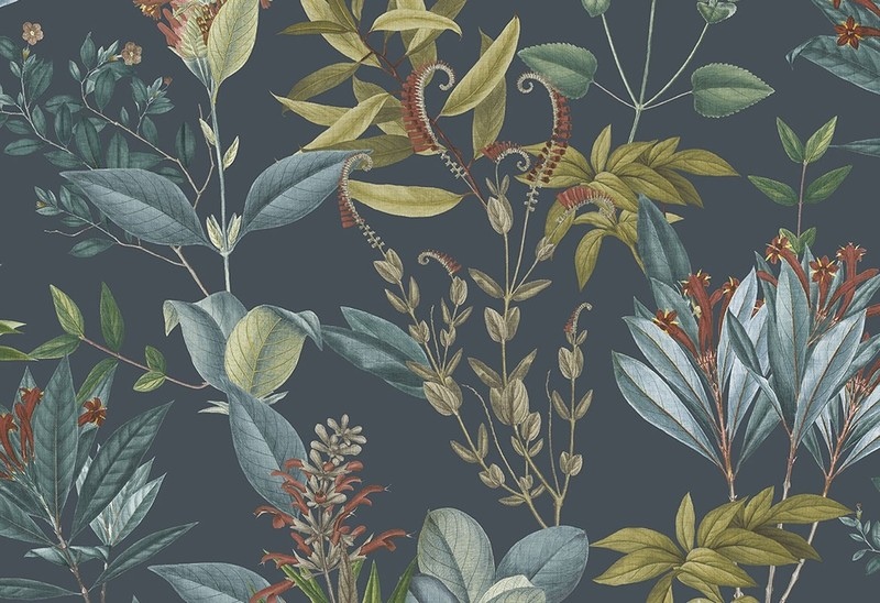 

Виниловые обои на флизилиновой основе Decoprint Blooming BL22744 синий растительный (природа)
