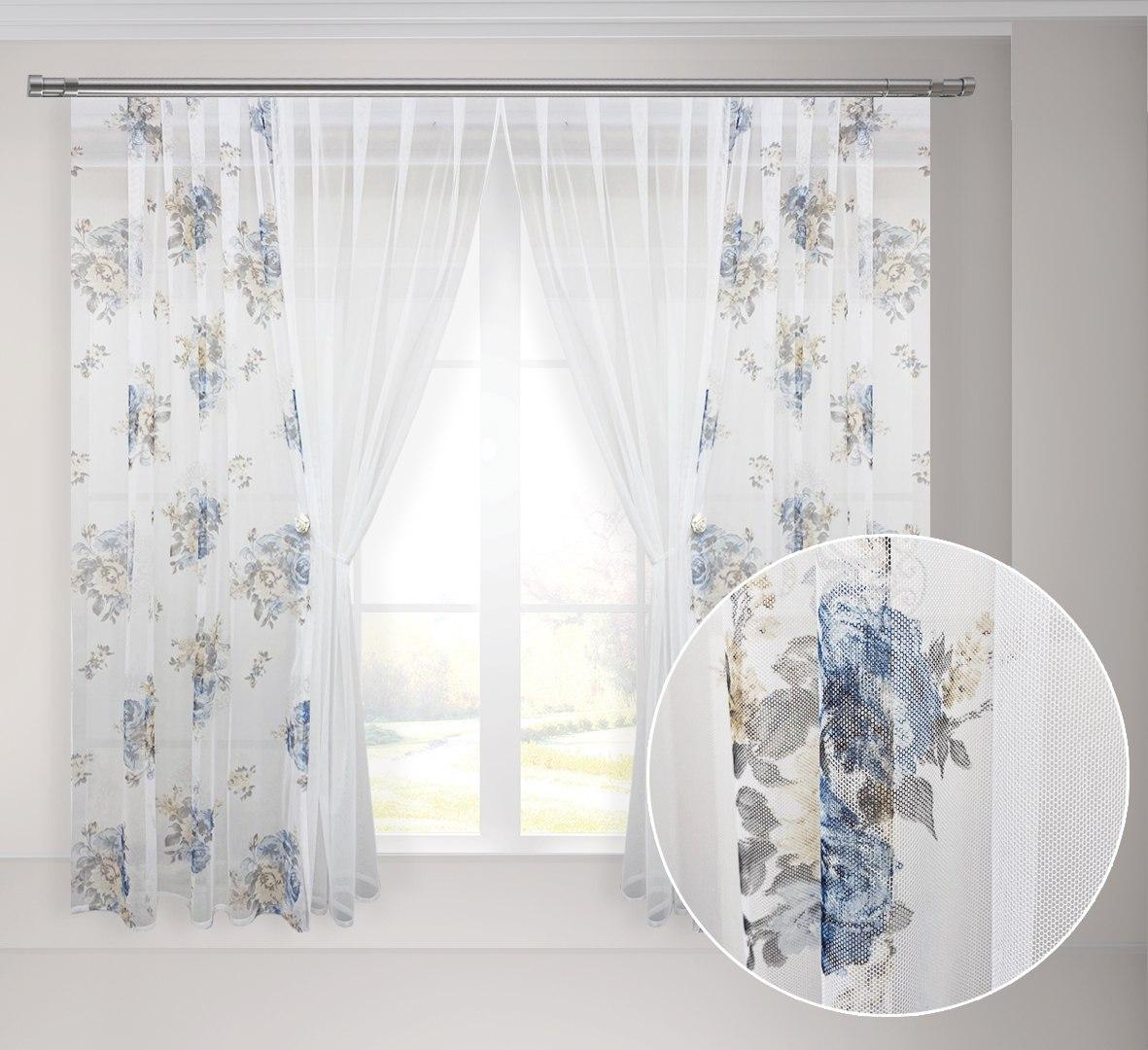 

Кухонные шторы из сетки с магнитными подхватами Adagio Windows Decor в цветочный рисунок 3,7x1,6м