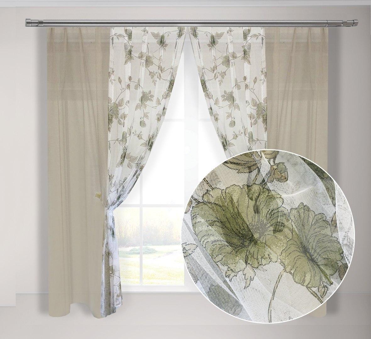 

Кухонные шторы из сетки с магнитными подхватами Adagio Windows Decor в бежевом цвете 3,7x1,6м