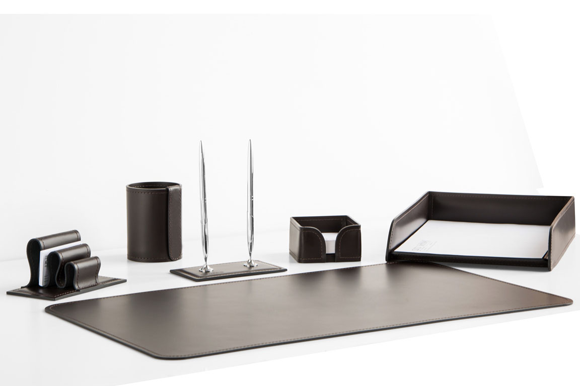 BUVARDO  Embossed Sets, Desk Organizer Set, 15 accessories, color  Tan/chocolate