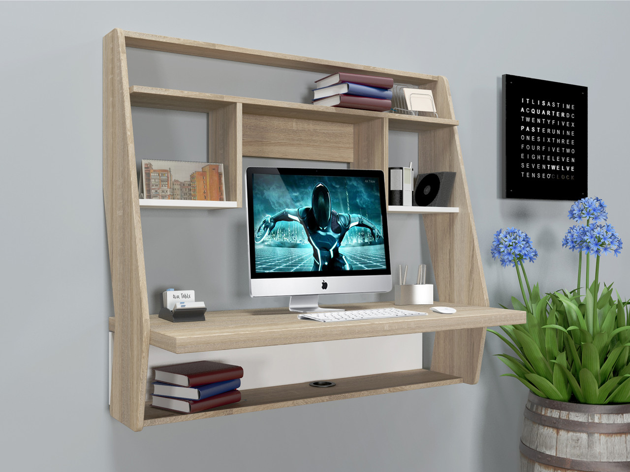 

Навесной компьютерный стол Comfy Home AirTable-III SW дуб сонома/белый