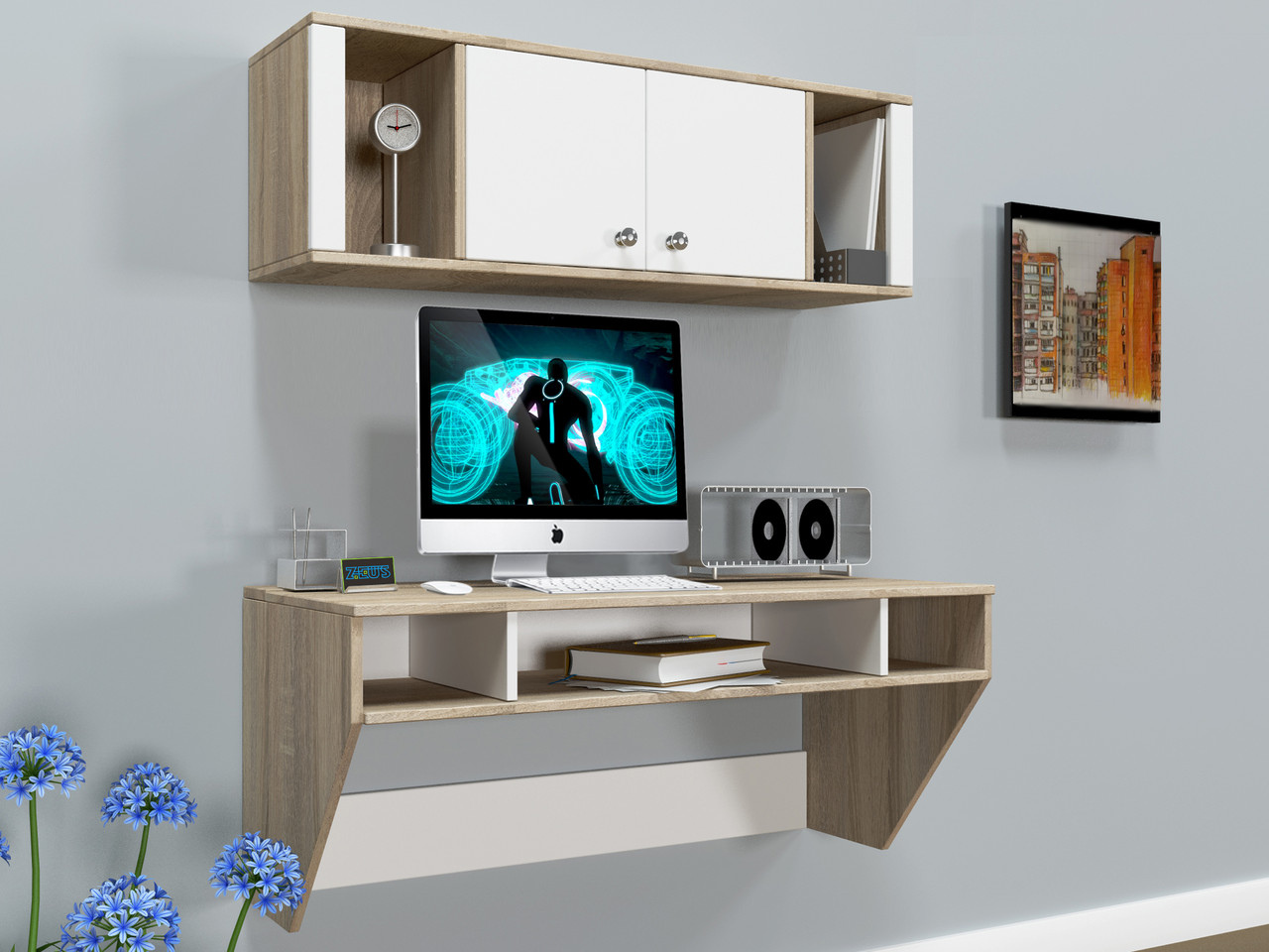 

Навесной компьютерный стол Comfy Home AirTable-II Kit SW сонома/белый