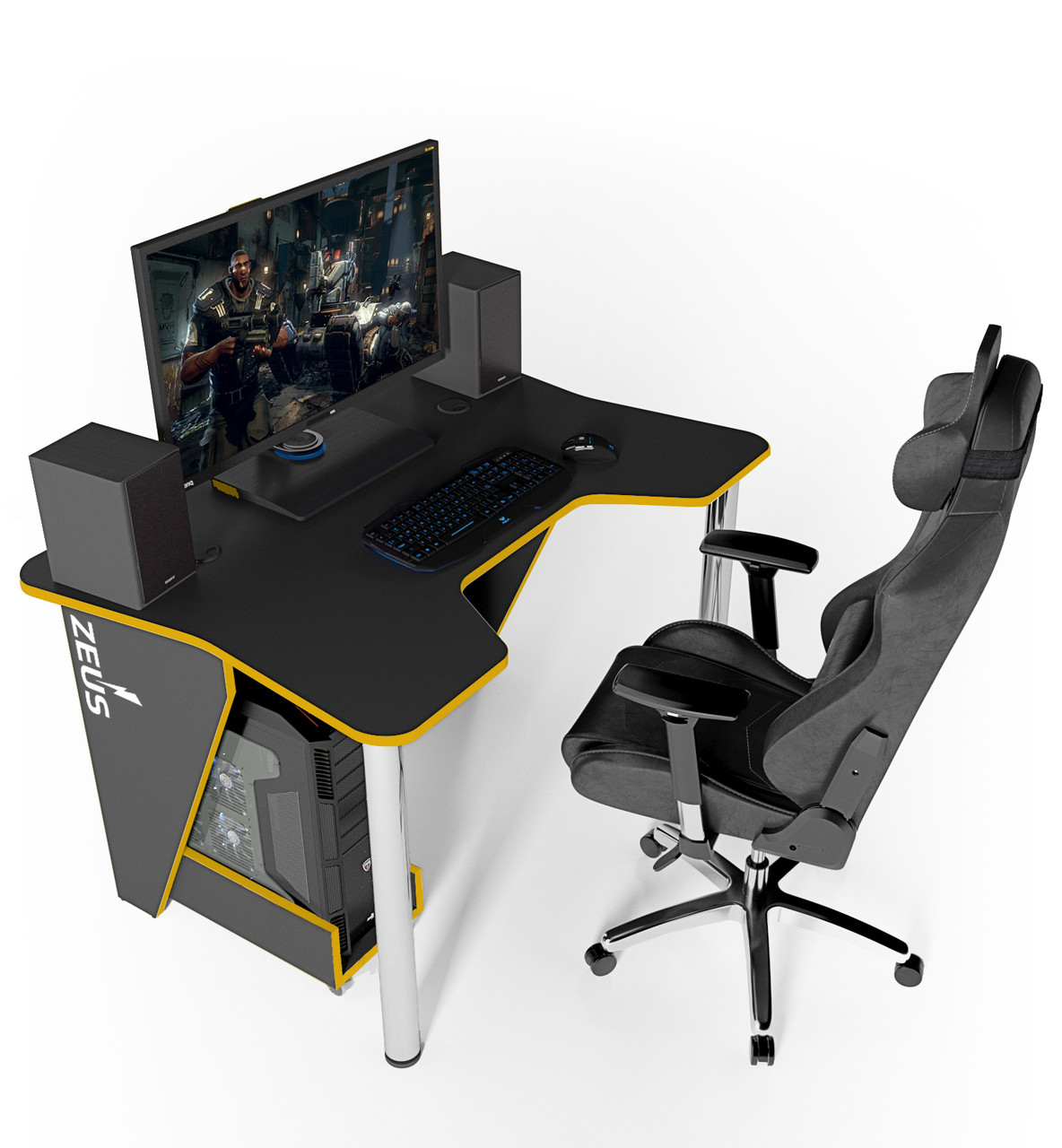

Геймерский игровой компьютерный стол ZEUS IGROK-3 черный/желтый