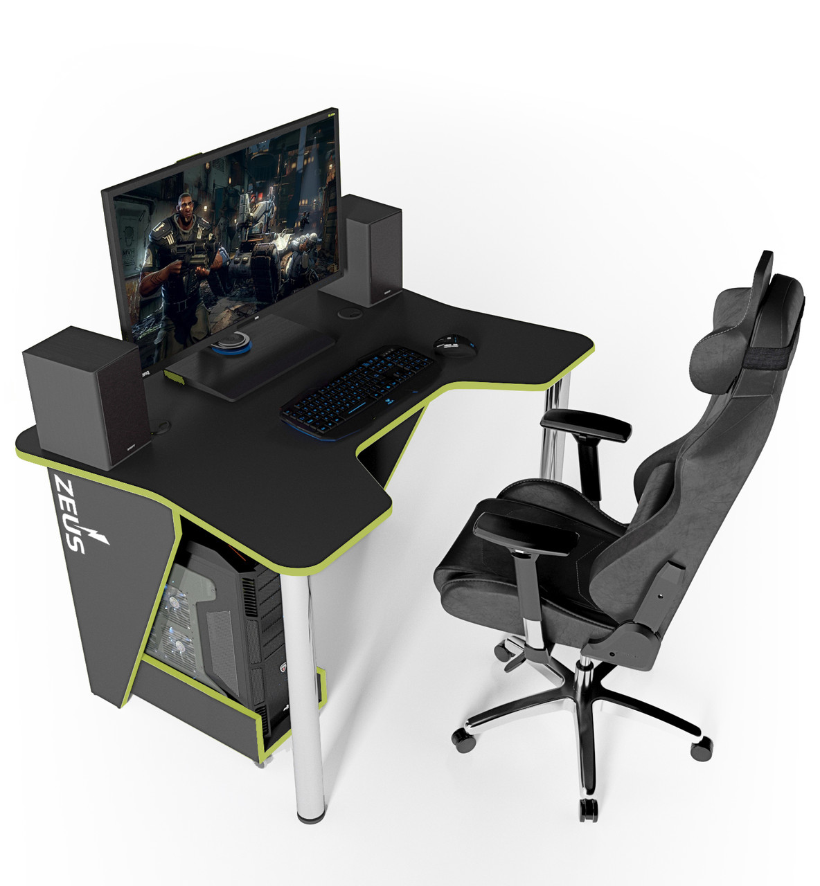 

Геймерский игровой компьютерный стол ZEUS IGROK-3 черный/зеленый