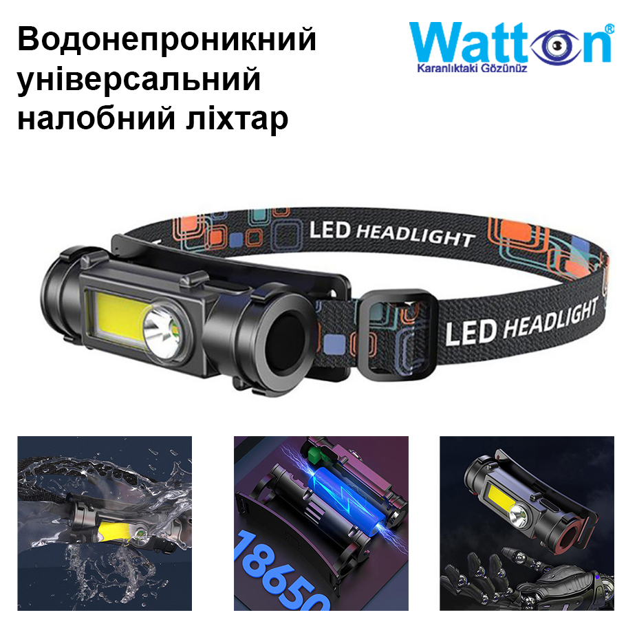 Налобный светодиодный фонарь LED с магнитом лед водонепроницаемый .