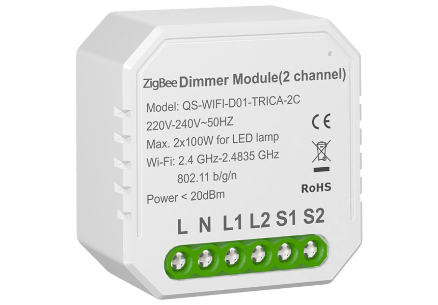 

Умный выключатель - регулятор (диммер) Tervix Pro Line ZigBee Dimmer (2 клавиши) реле для скрытого монтажа