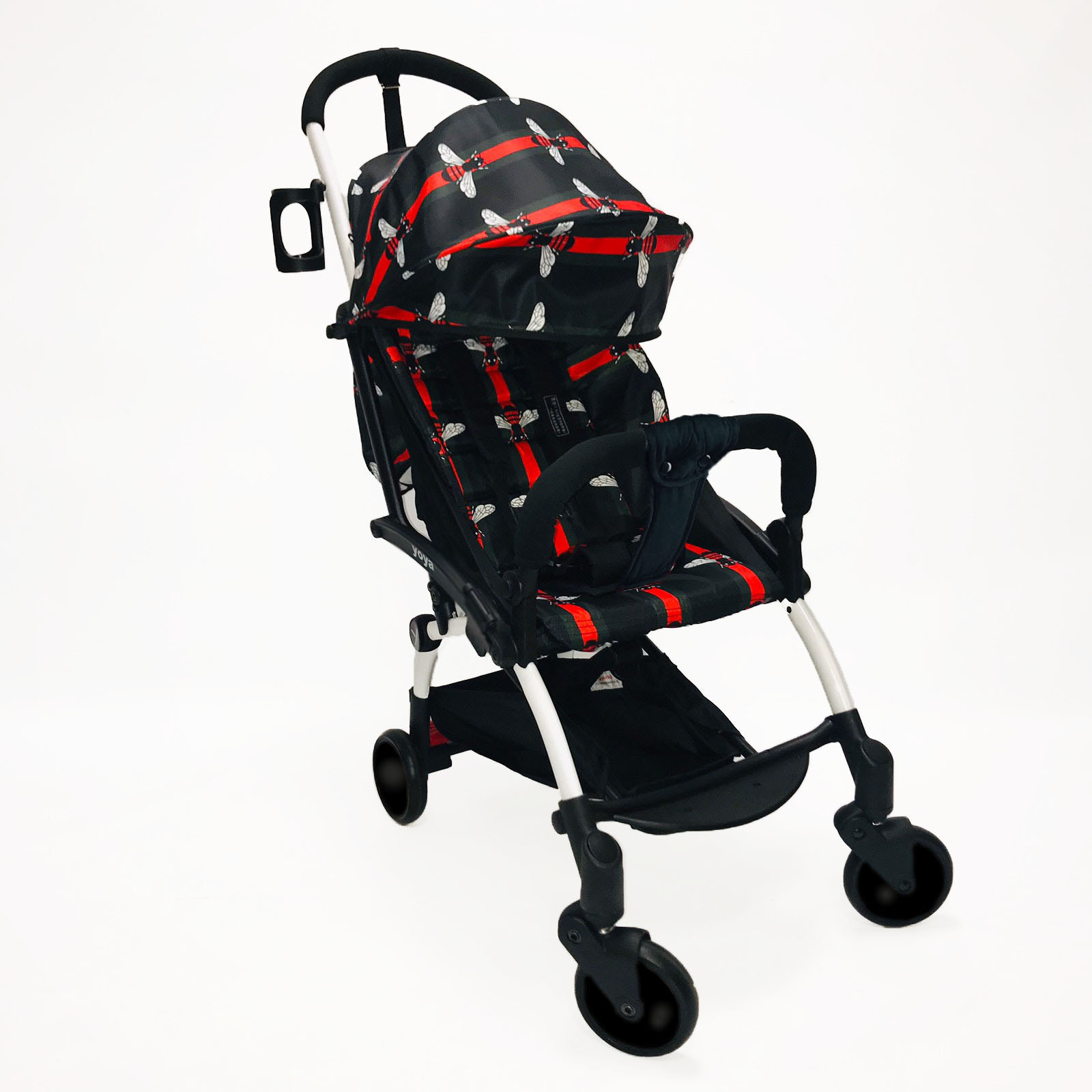 

Коляска Yoya 175А+ с Большим дождевиком Черная с красным Пчелки на белой раме