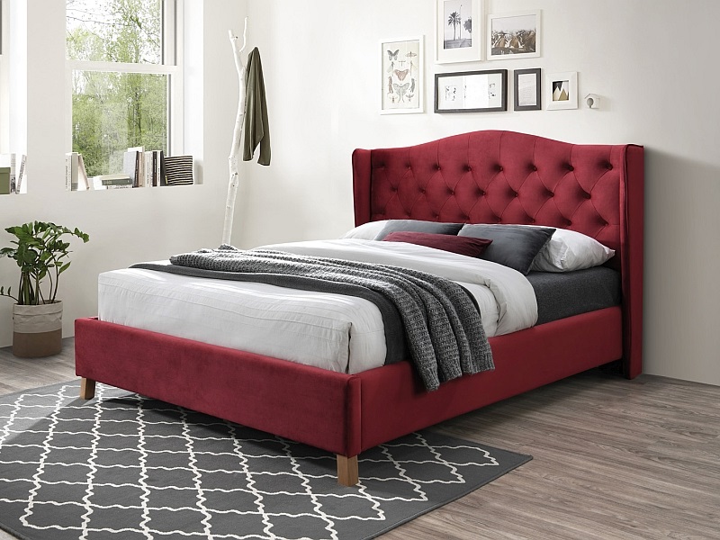 

Кровать двуспальная деревянная с мягким изголовьем Aspen Velvet 160x200 Signal бордовый (с каркасом, без матраса)