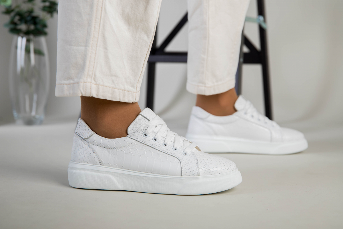 

Кеды женские кожаные, питон LuxuryShoes 7362/36 Белые