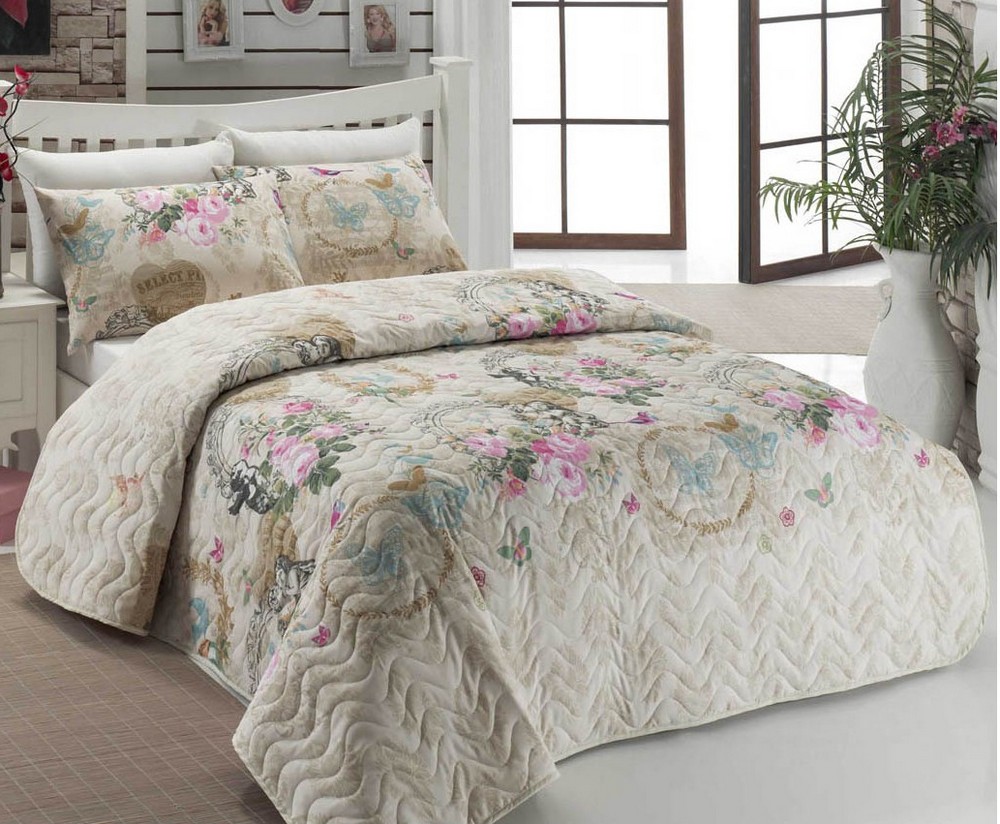 

Покрывало стеганое Eponj Home Angel Bej 200х220 с наволочками 50х70