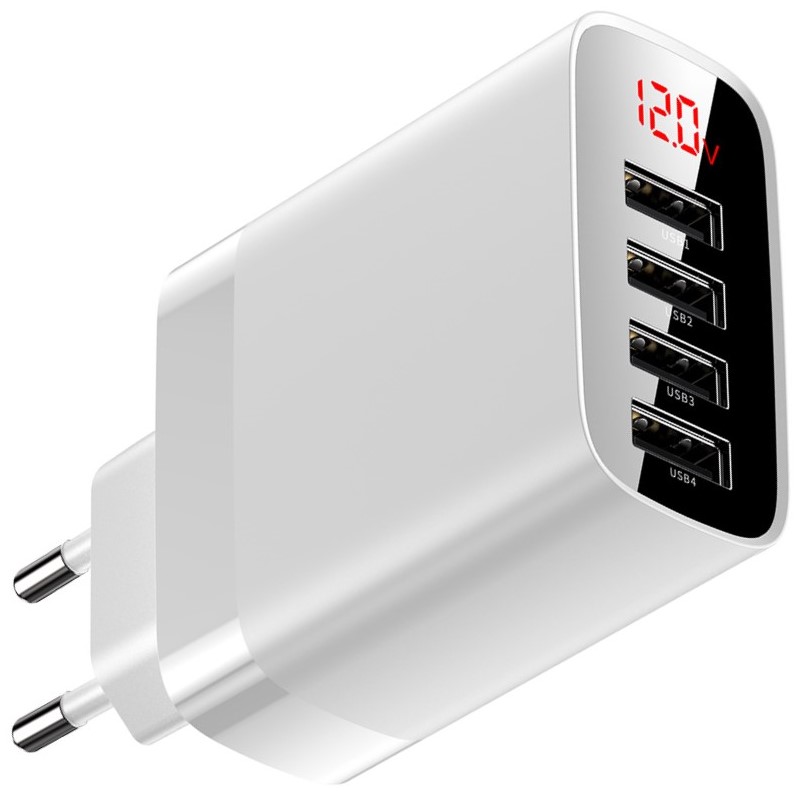 

Сетевое зарядное устройство Baseus Mirror Travel Digital Display 30W 4USB 6A Белый