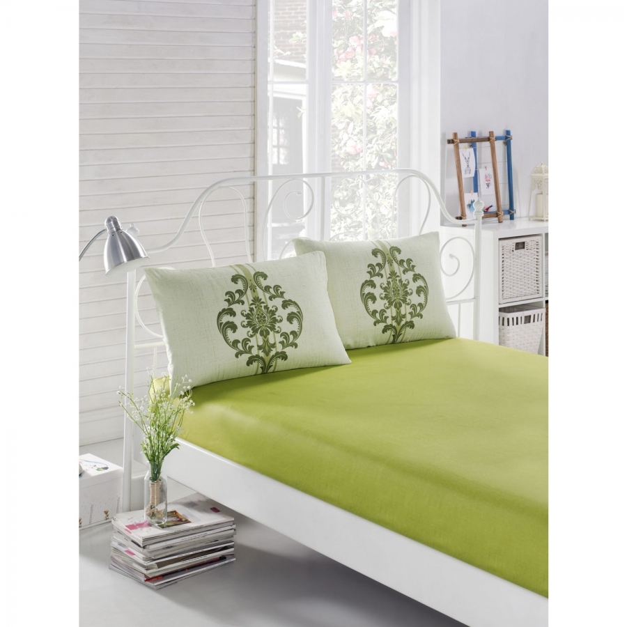 

Простынь на резинке с наволочками Eponj Home - Clasy yesil салатовый 160*200