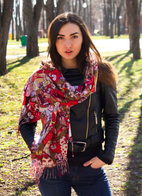 

Шарф палантин Fashion Cats (Кошки) 180*70 см красный