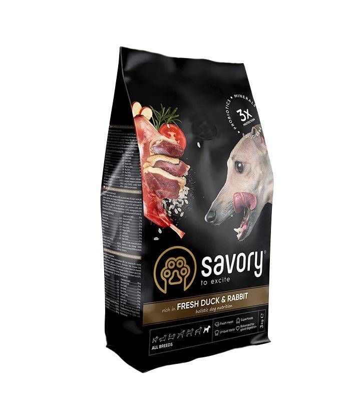 Корм SAVORY сухий для всіх порід зі свіжою качкою й кроликом 3кг от ...