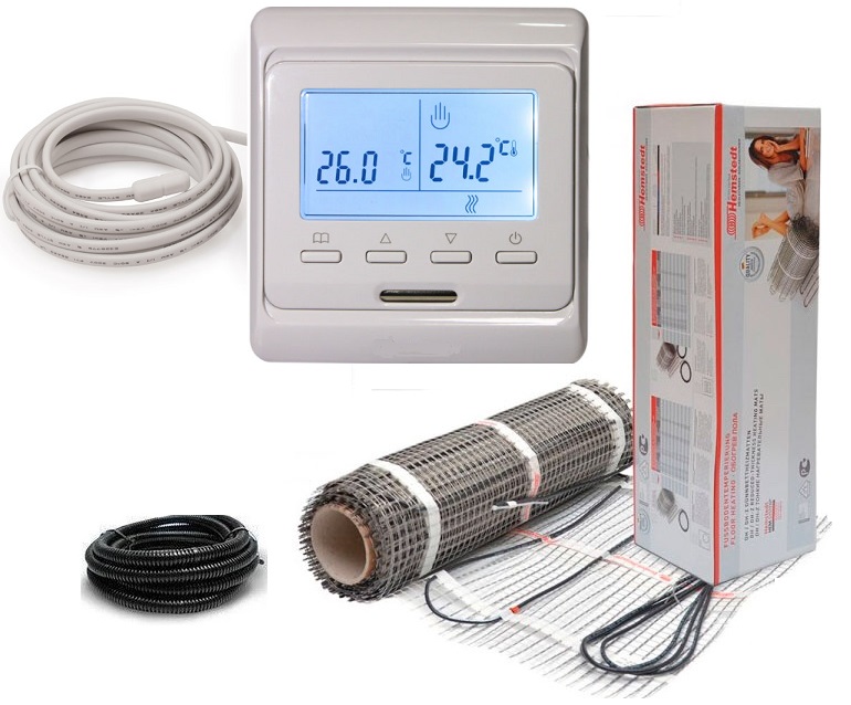 

Теплый пол Hemstedt двухжильный мат DH 3.5 м2 525Вт в комплекте с программируемым терморегулятором и датчиком температуры пола