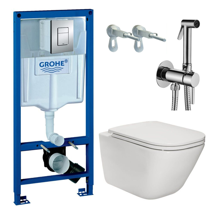 Комплект инсталляции GROHE Rapid SL/Gap кнопка хром безободковый унитаз ...