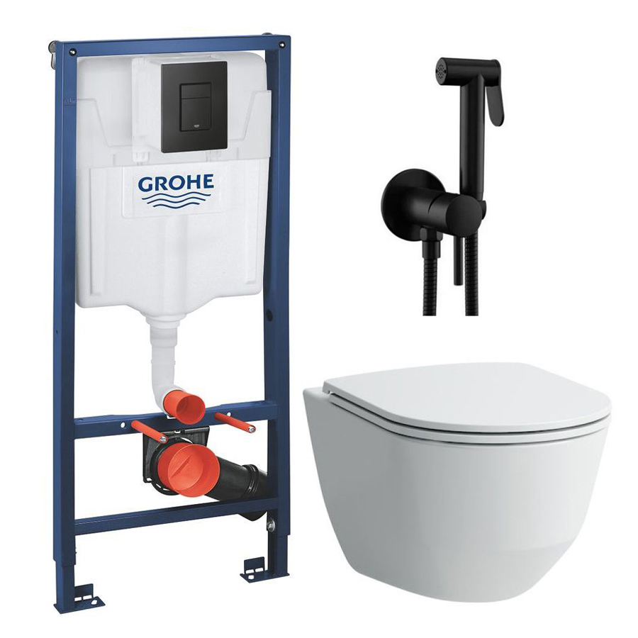 Комплект инсталляции GROHE Solido/Pro кнопка черная безободковый унитаз ...