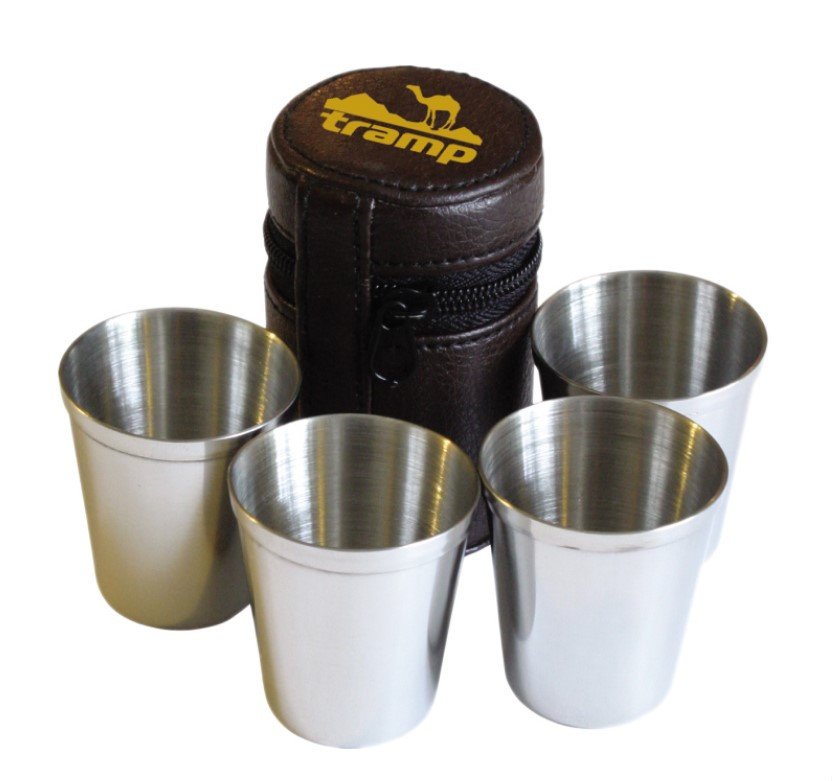Набор 4 стопки Tramp TRC-076 175мл в кожаном чехле, Metallic – низкие ...