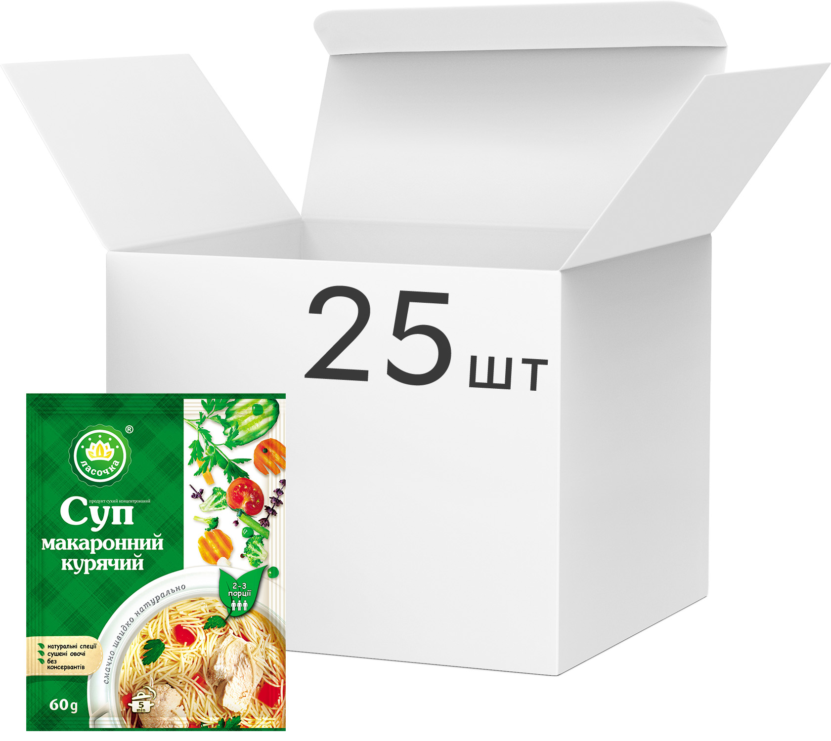 Упаковка супа Ласочка Макаронный со вкусом курицы 60 г х 25 шт ...