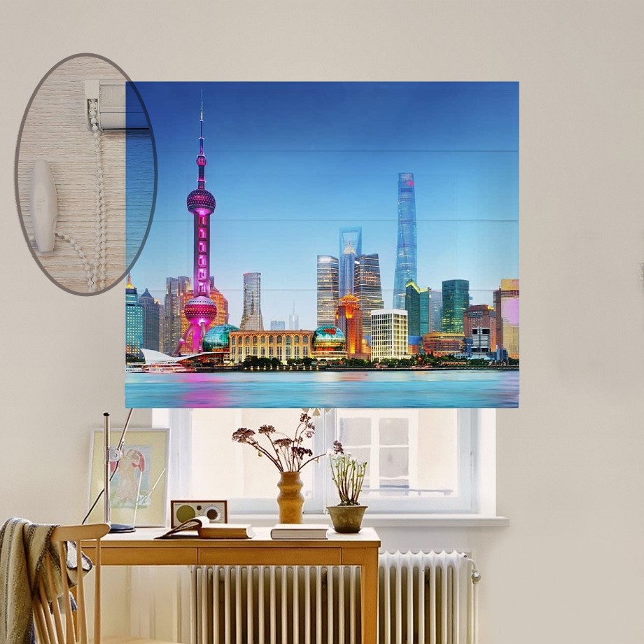 

Римская штора система Lux Coullise InHt Фотопечать Город 01-184 Джуси Велюр 170х170 см