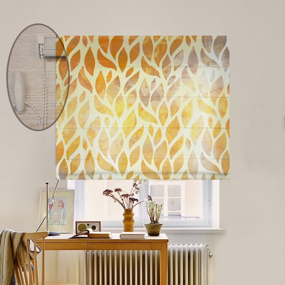 

Римская штора система Lux Coullise InHt Фотопечать Узор Листья 02-032 Джуси Велюр 180х170 см