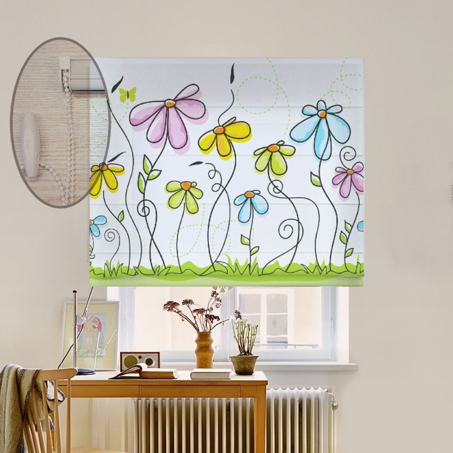 

Римская штора система Lux Coullise InHt Фотопечать Детские Цветы 00-623 Джуси Велюр 140х170 см