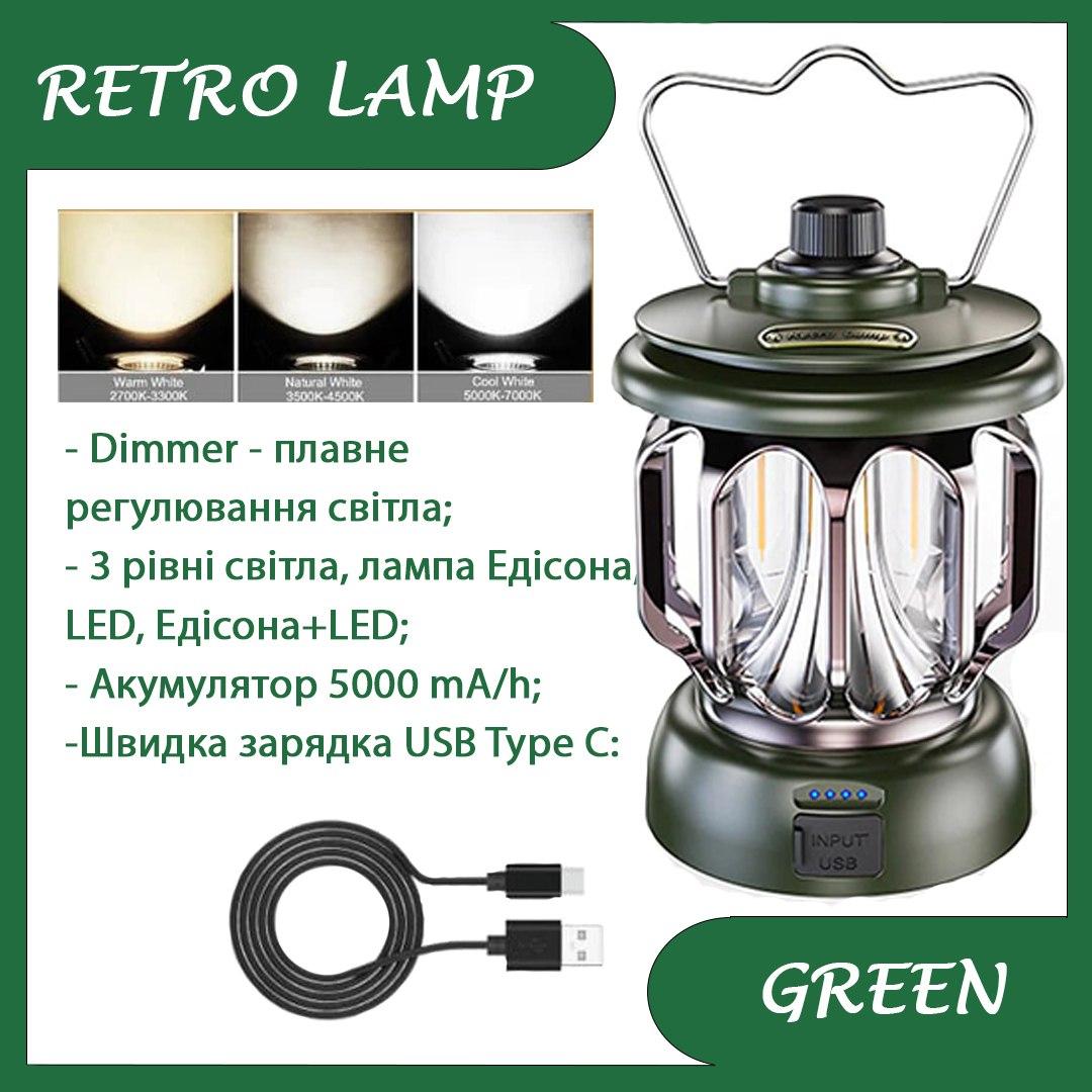 Фонарь кемпинговый Retro Lamp аккумулятор 5000 mAh USB Type-C Powerbank ...