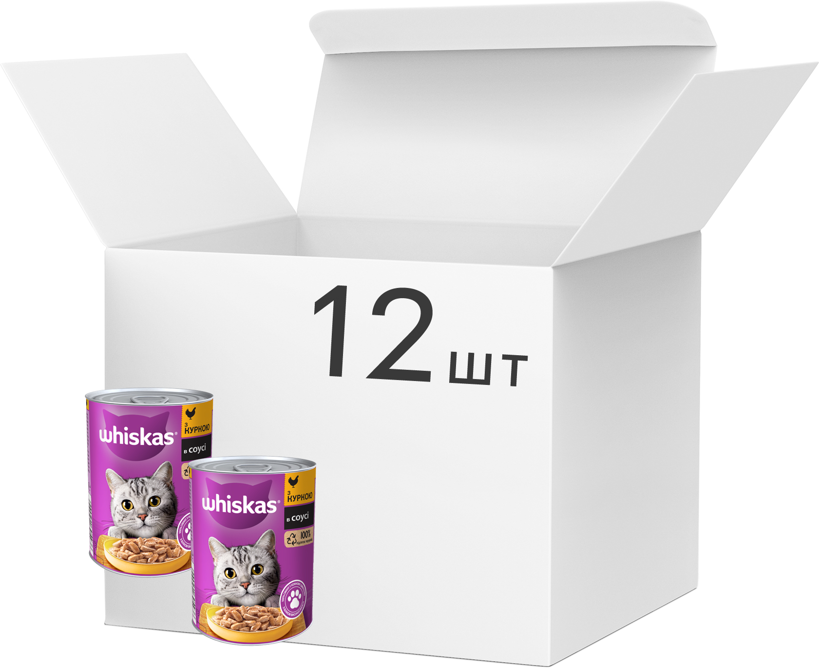 Упаковка вологого корму для котів Whiskas з куркою в соусі 12 шт х 400 ...