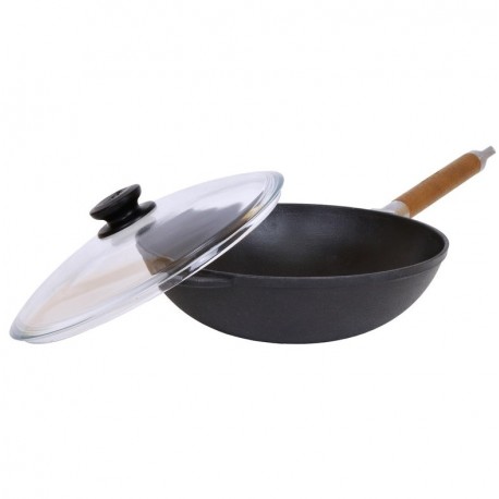 

Wok сковорода чугунная с ручкой и крышкой 26 см Биол 1526С