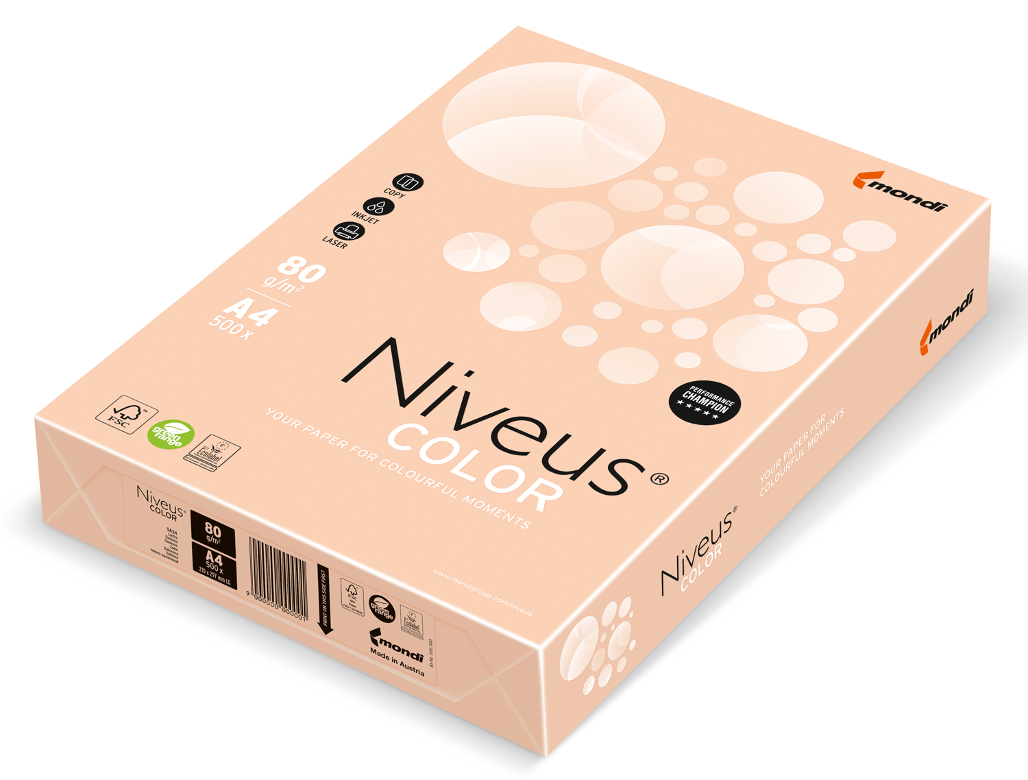 

Бумага цветная Niveus пастель А4/80 500л лососевый (A4.80.NVP.SA24.500)