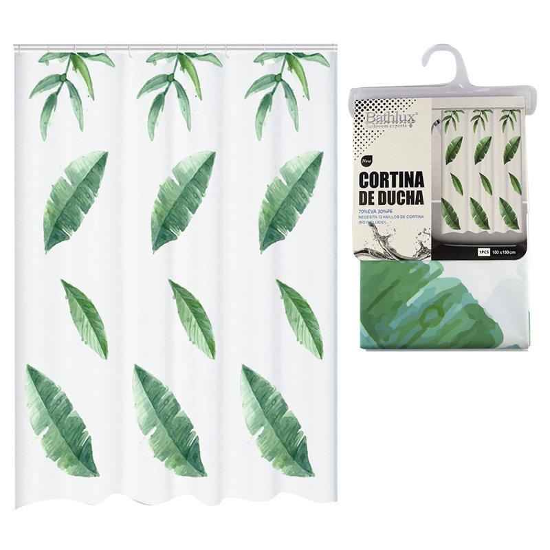 

Шторка для ванной Bathlux Green Leaves 60527, занавеска для душа раздвижная, текстильная штора в ванну (F_132638)