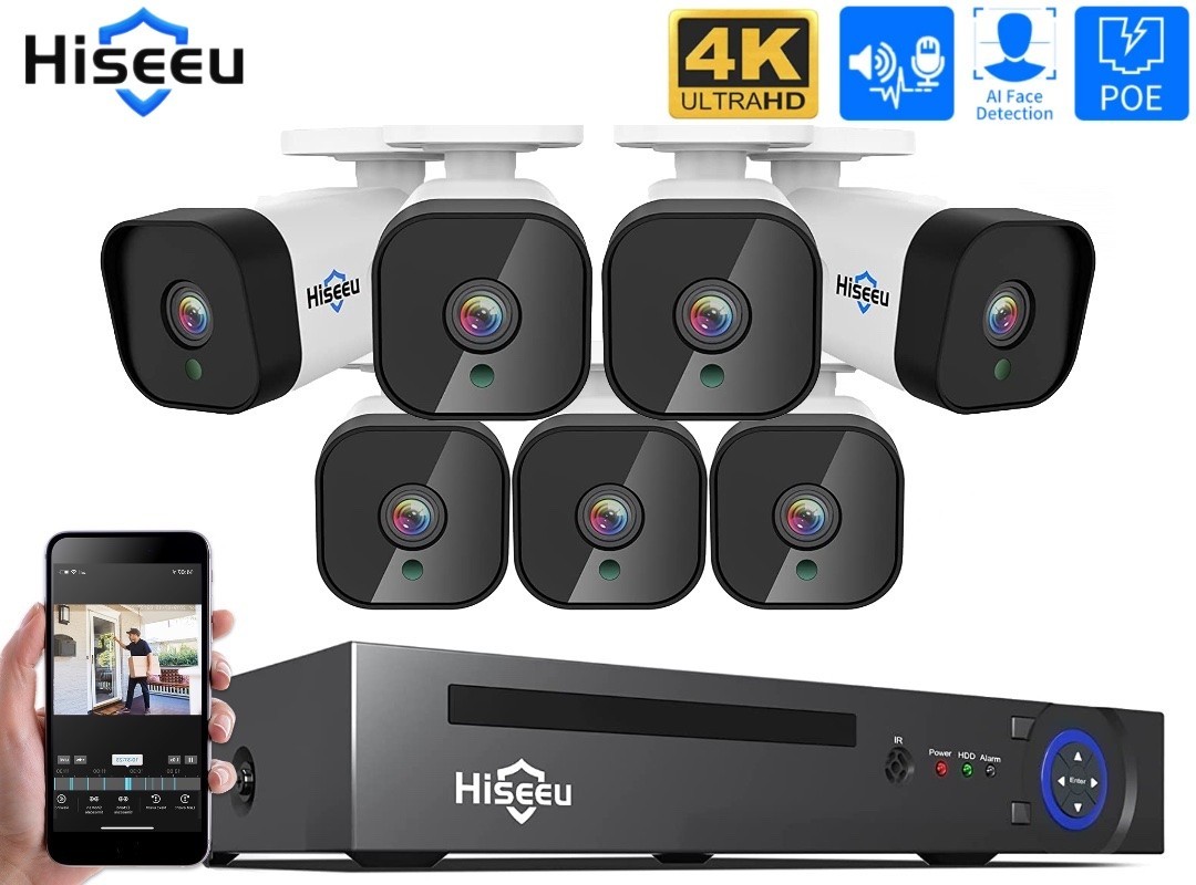 Комплект IP видеонаблюдения Hiseeu 8мп POE на 7 камер + PoE регистратор ...