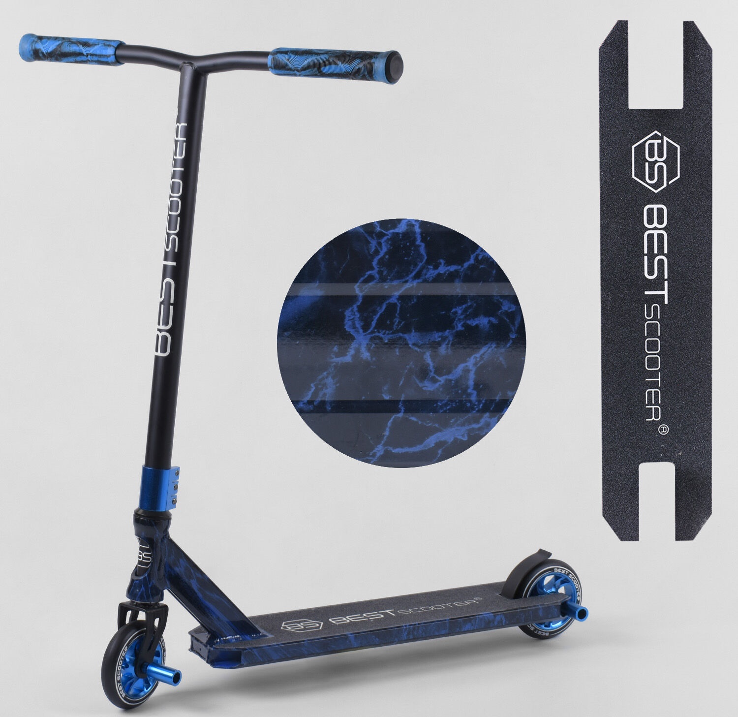 

Самокат трюковый Best Scooter 68706 с HIC системой Пегами Черный с синим