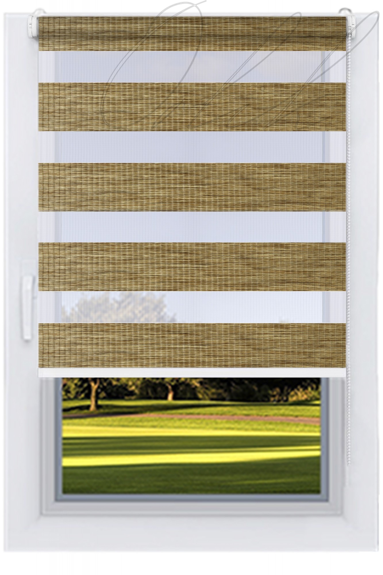 

Ролета тканевая DECOLUX Дуб темный 70х160 Бамбук День-Ночь вал 40 белый