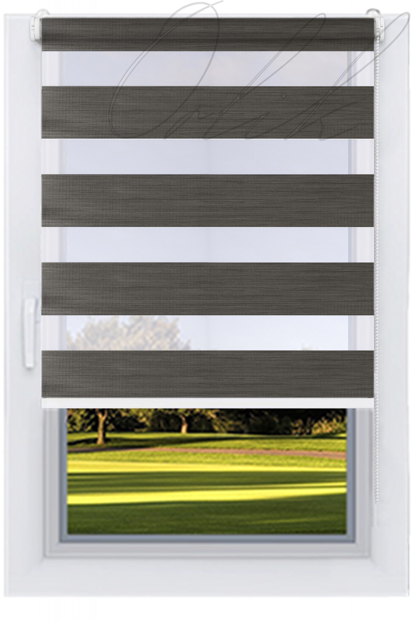 

Ролета тканевая DECOLUX 150х160 BAHAMA-29 B/OUT Графит День-Ночь стандарт 32 белый цепь 125