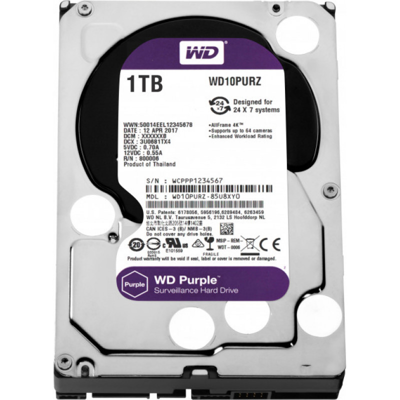 

Жесткий диск Western Digital Purple 1TB 64MB 5400rpm WD10PURZ 3.5 SATA III