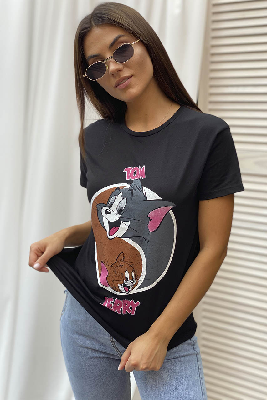

Футболка женская хлопковая Том и Джерри LUREX - черный цвет, S (4367-1)