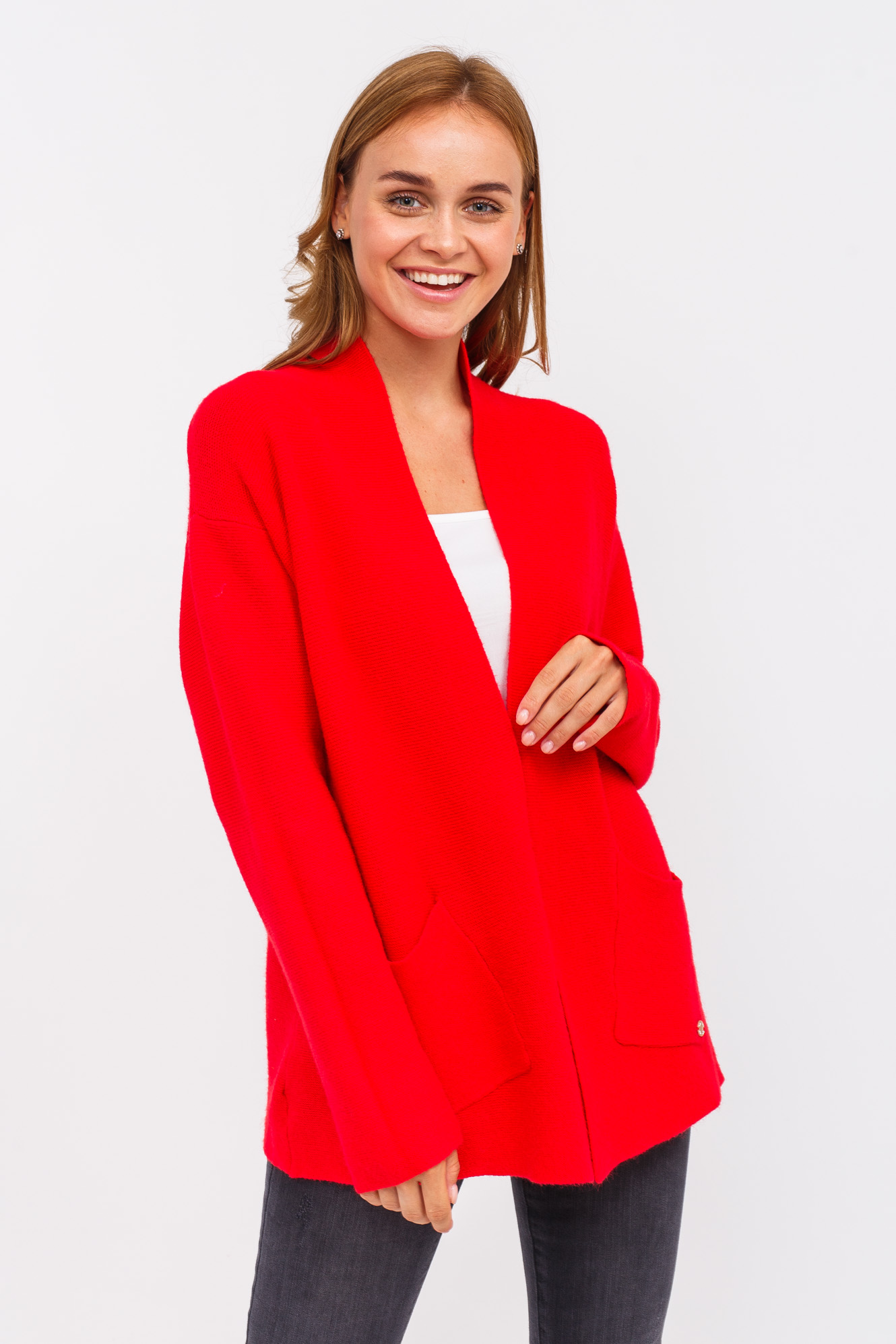 

Свободный кардиган с карманами P-M - красный цвет, XL/XXL (9433)