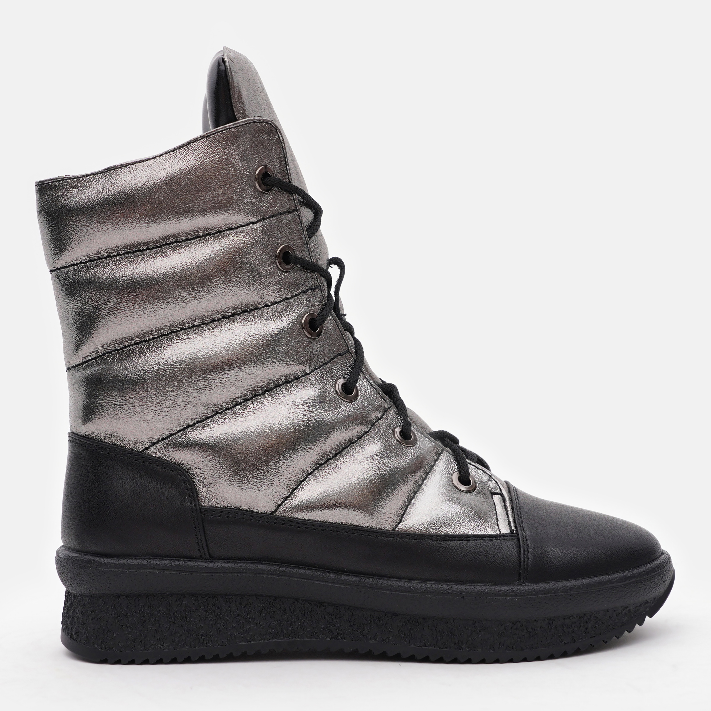 Акція на Жіночі зимові черевики високі Prellesta R1676 37 23.5 см Сріблясті від Rozetka