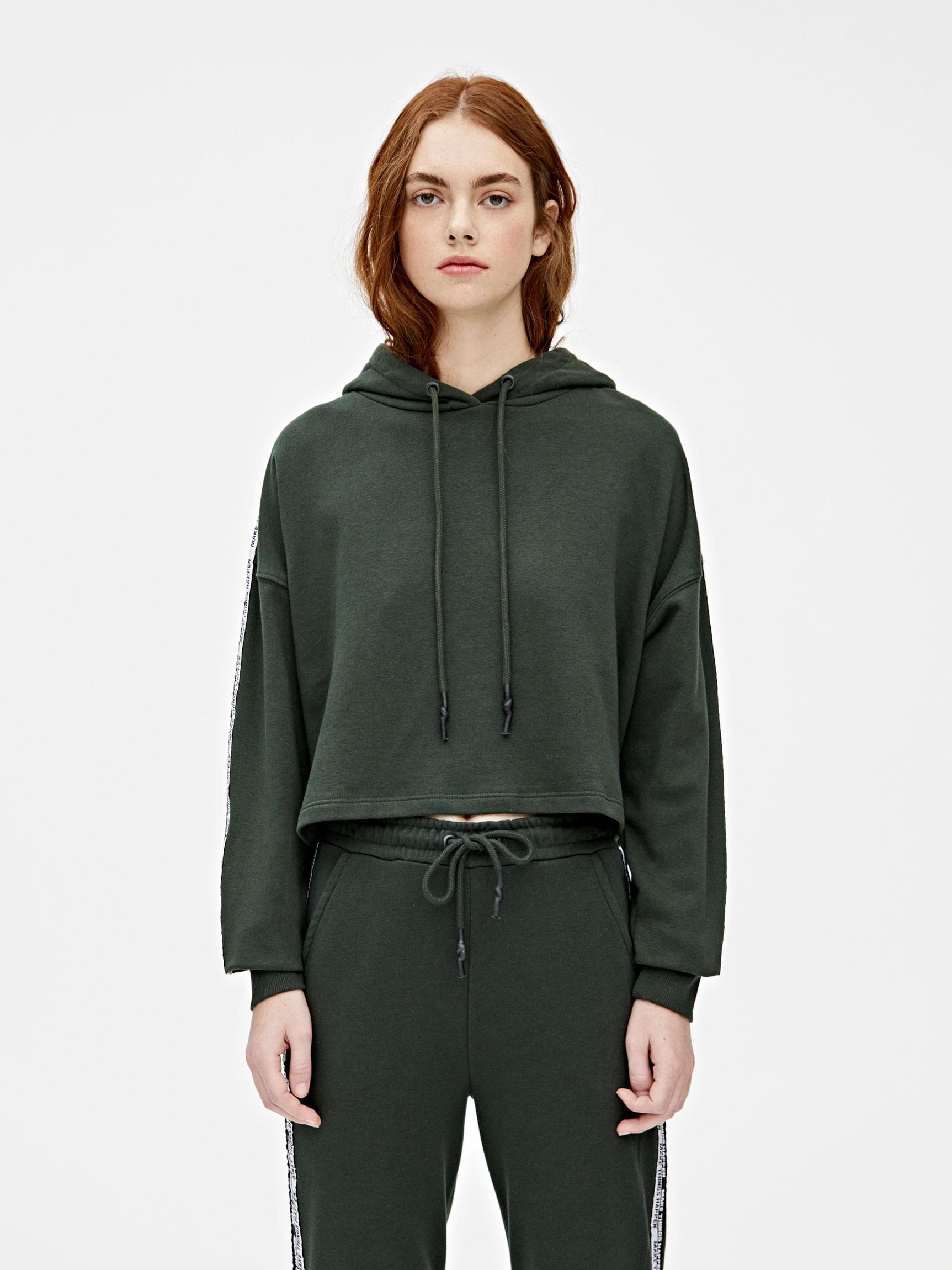 Акція на Худі жіноче Pull & Bear XAZ371906AXLL L Темно-зелене з білим від Rozetka