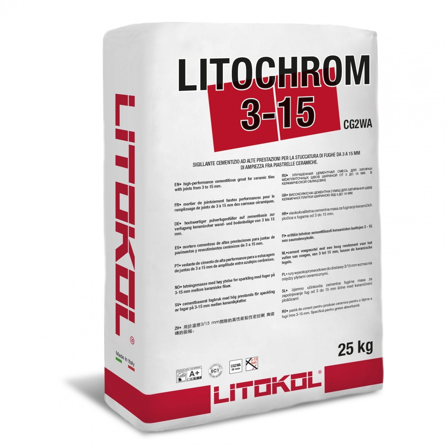 

Цементная затирка для швов шириной от 3 до 16 мм Litokol LITOCHROM 3-15 С.10 серый 25 кг
