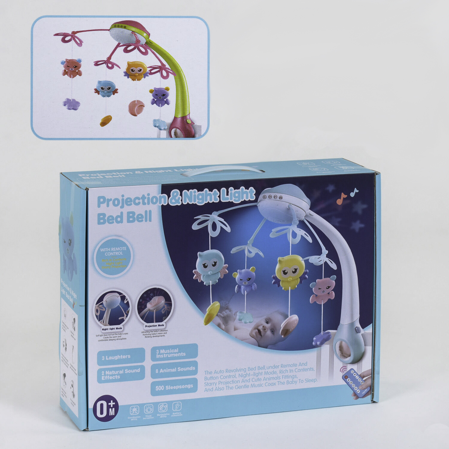 

Музыкальный мобиль с проектором с подвесными игрушками и пультом Joy Toy 7180 / детский ночник проектор желтый